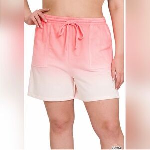 Zenana Coral to White Ombre High Waist Shorts